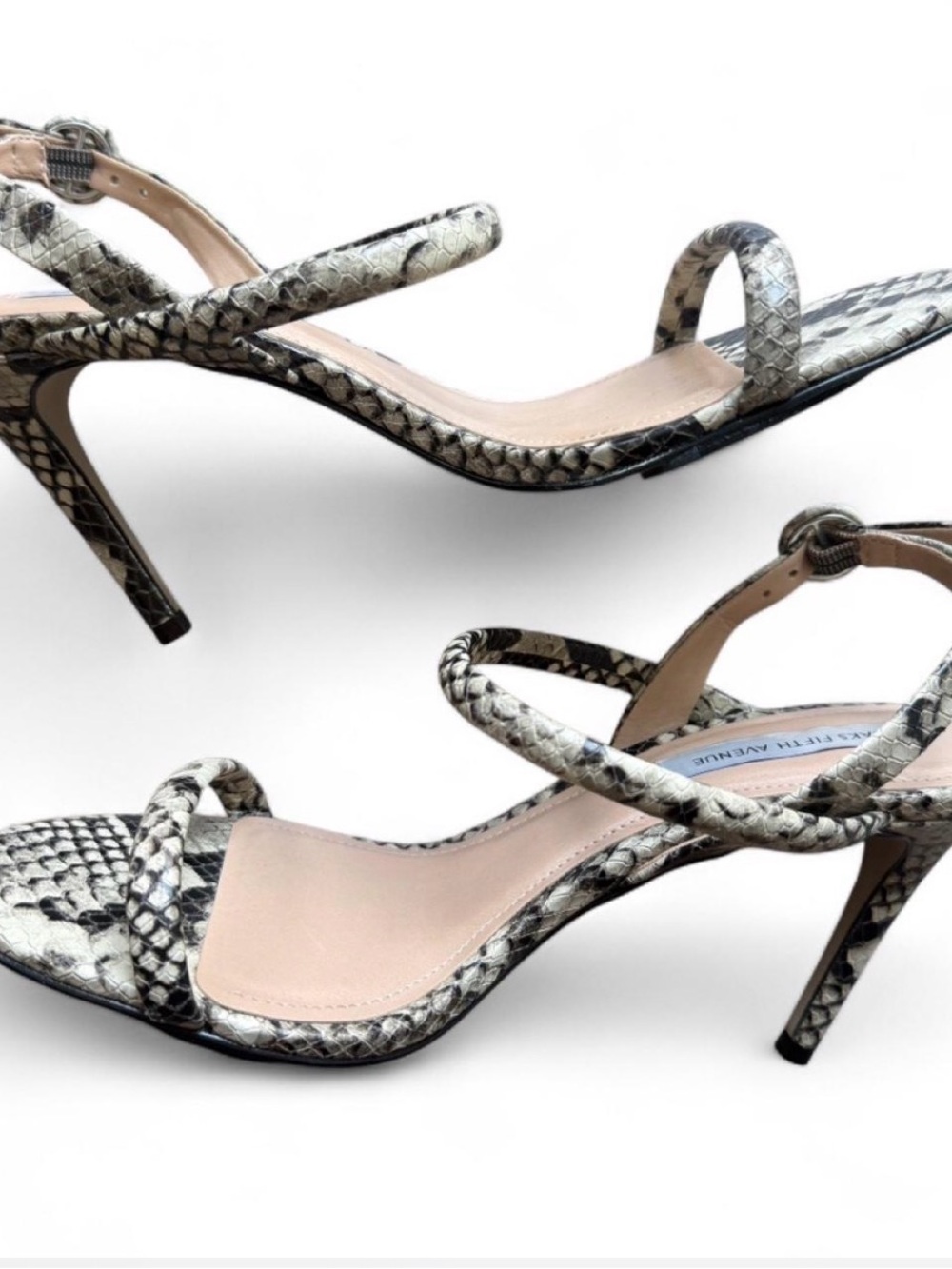 Saks Fifth Avenue Real Leather Snake-Print Strappy Sandals - Beige/Black